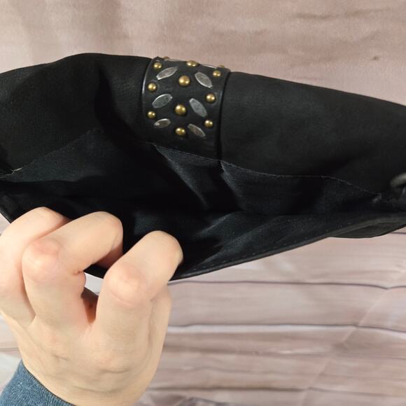 Lucky Brand Black Leather Studded Flap Sher Crossbody Bag Boho Small Purse - Picture 13 of 16